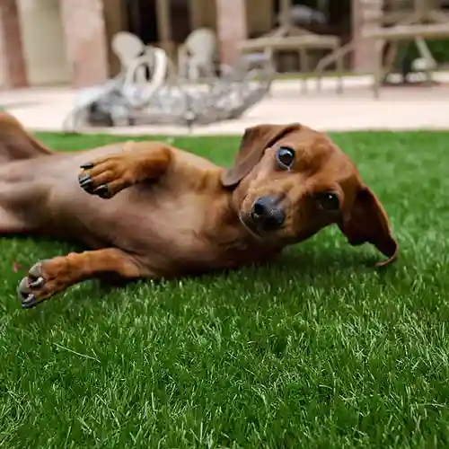 image of small dog on synlawn artificial grass for pets
